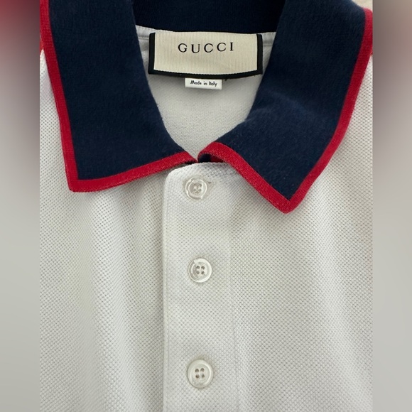 Gucci Men White Polo Shirt with Navy Collar and Striped Trim XL - Picture 16 of 16